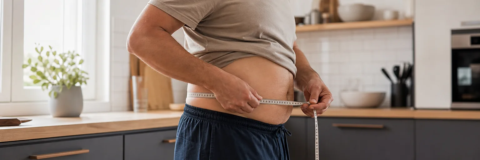 person measuring waist circumference to track abdominal fat reduction